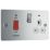 LAP  45A 2-Gang DP Cooker Switch & 13A DP Switched Socket Polished Chrome with LED with White Inserts
