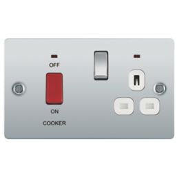 LAP  45A 2-Gang DP Cooker Switch & 13A DP Switched Socket Polished Chrome with LED with White Inserts