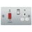LAP  45A 2-Gang DP Cooker Switch & 13A DP Switched Socket Polished Chrome with LED with White Inserts
