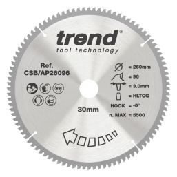 Trend  Aluminium/Plastic Circular Saw Blade 260mm x 30mm 96T