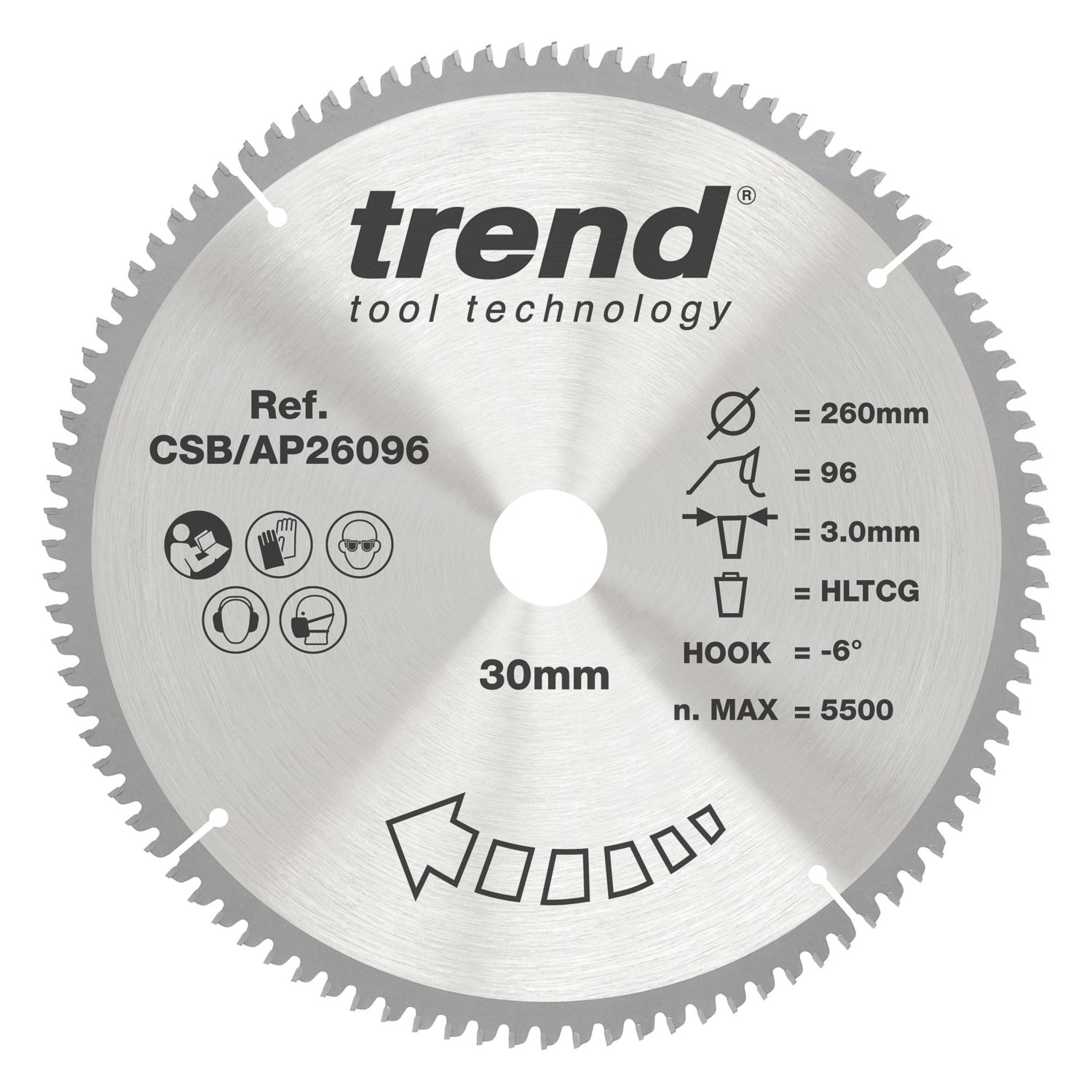 Trend Aluminium/Plastic Circular Saw Blade 260mm x 30mm 96T (958AF)