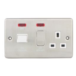 Hager Sollysta WRCC50NBSW 45A 1-Gang 2P+E Control Switch Brushed Steel with LED with White Inserts