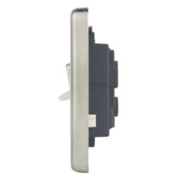 Hager Sollysta WRCC50NBSW 45A 1-Gang 2P+E Control Switch Brushed Steel with LED with White Inserts