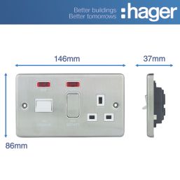 Hager Sollysta WRCC50NBSW 45A 1-Gang 2P+E Control Switch Brushed Steel with LED with White Inserts