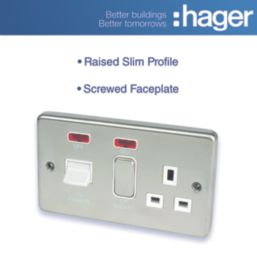 Hager Sollysta WRCC50NBSW 45A 1-Gang 2P+E Control Switch Brushed Steel with LED with White Inserts