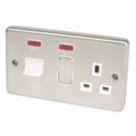Hager Sollysta WRCC50NBSW 45A 1-Gang 2P+E Control Switch Brushed Steel with LED with White Inserts