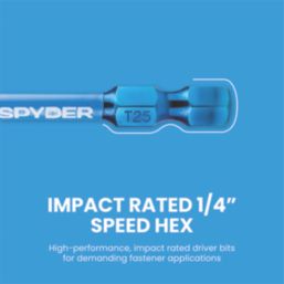 Spyder Mach-Blue 1/4" 50mm Hex Shank TX25 Impact Driver Bits
 5 Pack