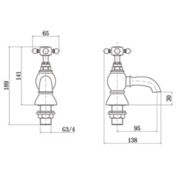 ETAL Eden Polished Chrome 139mm Deck Mounted Cross Head 2 Tap Holes Bath Pillar Tap