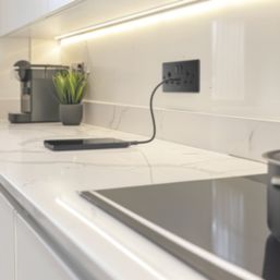 LAP  13A 2-Gang SP Switched Socket + 2.4A 12W 2-Outlet Type A & C USB Charger Matt Black with Colour-Matched Inserts