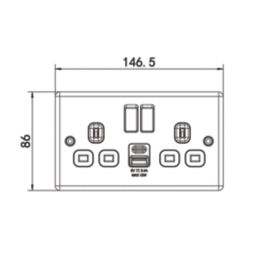LAP  13A 2-Gang SP Switched Socket + 2.4A 12W 2-Outlet Type A & C USB Charger Matt Black with Colour-Matched Inserts