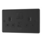 LAP  13A 2-Gang SP Switched Socket + 2.4A 12W 2-Outlet Type A & C USB Charger Matt Black with Colour-Matched Inserts