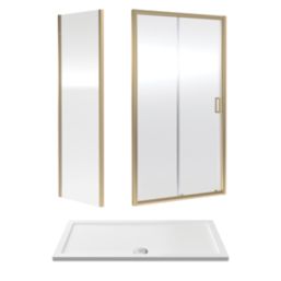 ETAL  Framed Rectangular Sliding Door Shower Enclosure & Tray  Brushed Brass 1390mm x 690mm x 1940mm