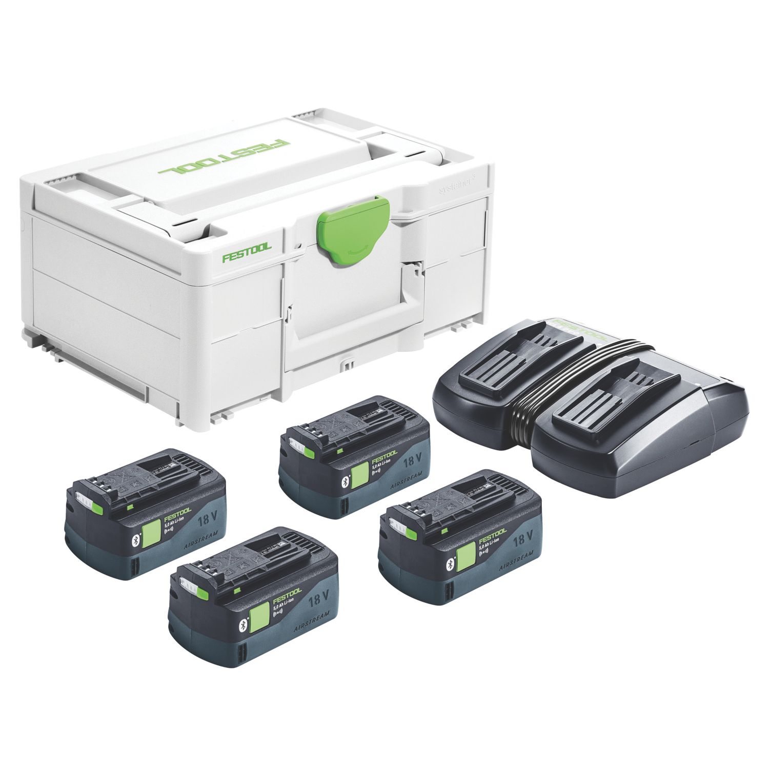 Festool 577710 18V 5.0Ah Li-Ion Airstream & Bluetooth Batteries & Charger 5 Piece Set (958VR)