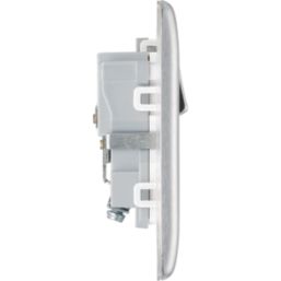 British General Nexus Metal 13A 1-Gang SP Switched Power Socket Brushed Steel  with White Inserts