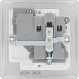 British General Nexus Metal 13A 1-Gang SP Switched Power Socket Brushed Steel  with White Inserts