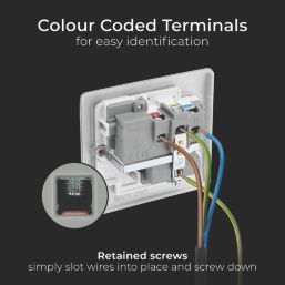 British General Nexus Metal 13A 1-Gang SP Switched Power Socket Brushed Steel  with White Inserts