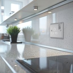 British General Nexus Metal 13A 1-Gang SP Switched Power Socket Brushed Steel  with White Inserts