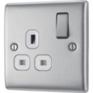 British General Nexus Metal 13A 1-Gang SP Switched Power Socket Brushed Steel  with White Inserts