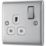 British General Nexus Metal 13A 1-Gang SP Switched Power Socket Brushed Steel  with White Inserts
