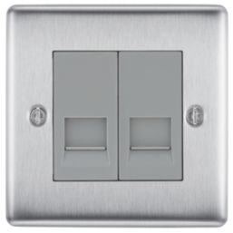 British General Nexus Metal 2-Gang Double RJ11 Telephone / Data Socket Brushed Steel