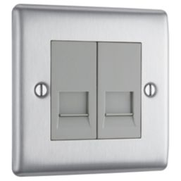 British General Nexus Metal 2-Gang Double RJ11 Telephone / Data Socket Brushed Steel