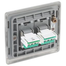British General Nexus Metal 2-Gang Double RJ11 Telephone / Data Socket Brushed Steel