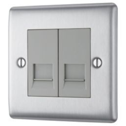 British General Nexus Metal 2-Gang Double RJ11 Telephone / Data Socket Brushed Steel