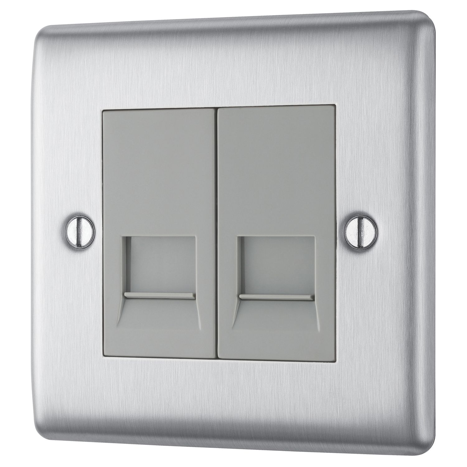 British General Nexus Metal 2-Gang Double RJ11 Telephone / Data Socket Brushed Steel (958XG)