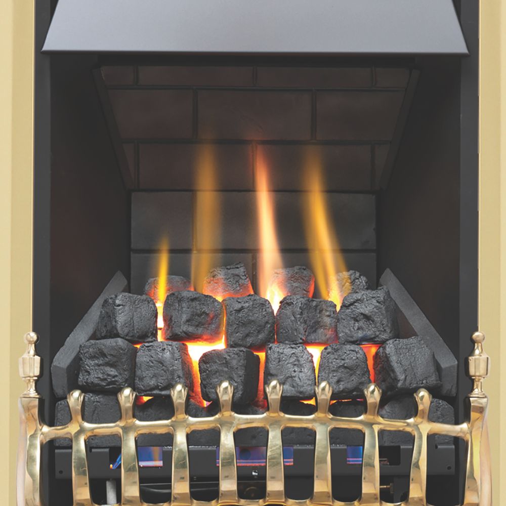 Focal Point Blenheim Brass Rotary Control Inset Gas Multiflue Fire 480mm x  108mm x 585mm - Screwfix