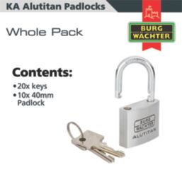 Burg-Wachter  Keyed Alike    Padlocks Aluminium 40mm 10 Pack