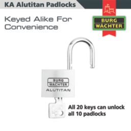 Burg-Wachter  Keyed Alike    Padlocks Aluminium 40mm 10 Pack