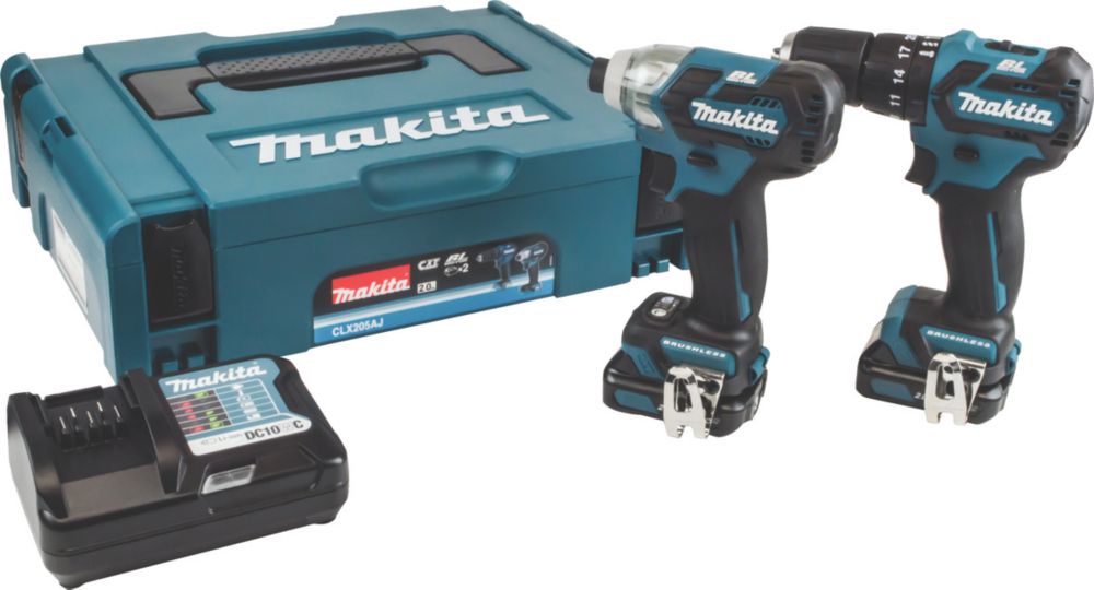 Makita CLX205AJ 10.8V 2 x Li-Ion Brushless Cordless Combi & Impact Driver Twin Kit - Screwfix