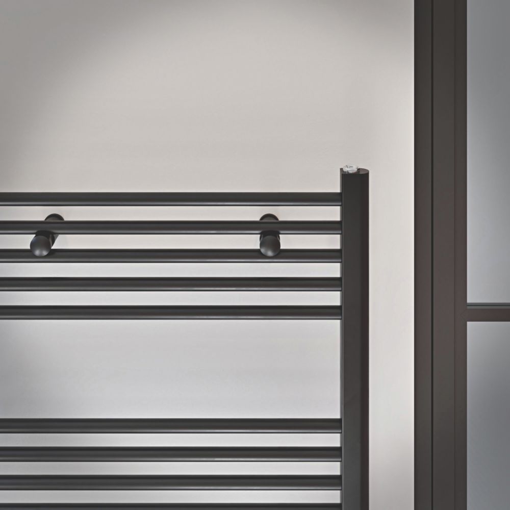 Flomasta 1600mm x 600mm 2783BTU Black Flat Towel Radiator - Screwfix