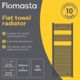 Flomasta 1600mm x 600mm 2783BTU Black Flat  Towel Radiator