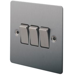 LAP  10AX 3-Gang 2-Way Light Switch  Brushed Stainless Steel