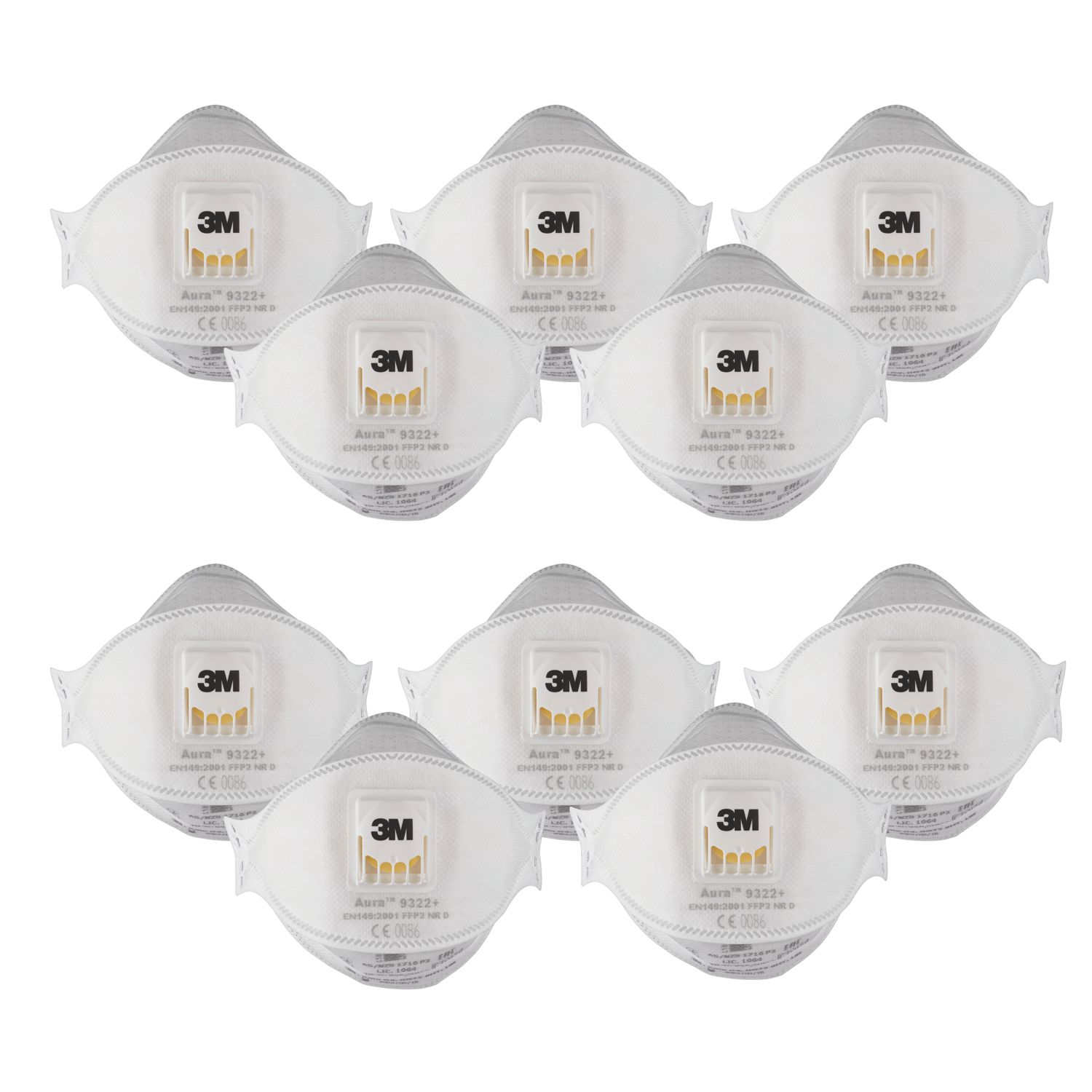 3M 9322+ Aura Cool Flow Comfort Disposable Valved Masks P2 10 Pack (960EJ)