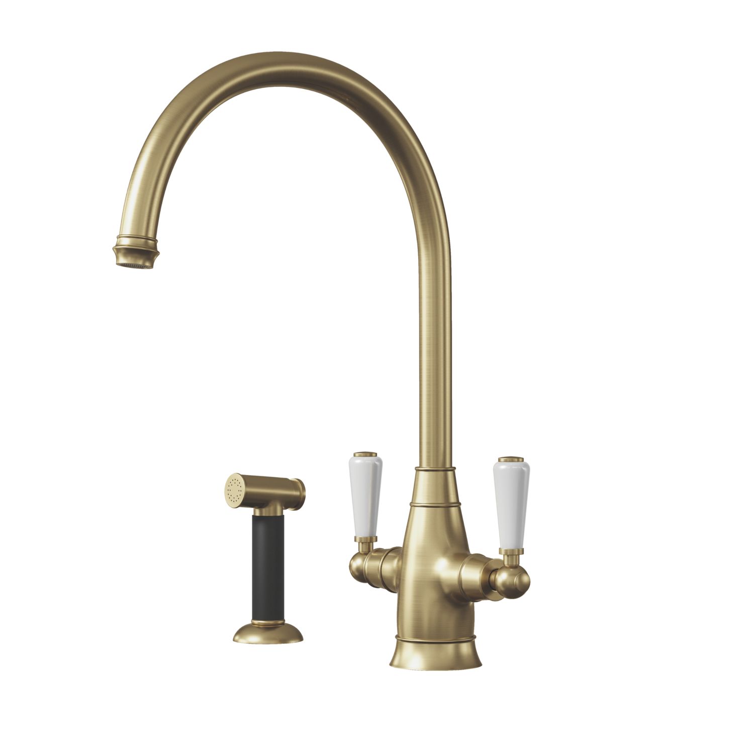ETAL Oswald Dual Lever Kitchen Mixer with Rinse Brushed Brass (960JL)
