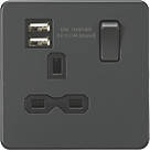 Knightsbridge  13A 1-Gang SP Switched Socket + 2.4A 2-Outlet Type A USB Charger Anthracite with Black Inserts
