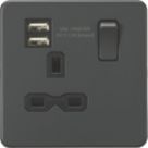 Knightsbridge  13A 1-Gang SP Switched Socket + 2.4A 12W 2-Outlet Type A USB Charger Anthracite with Black Inserts