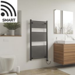 Azur 1200mm x 600mm 2048BTU Black Flat Electric Towel Radiator