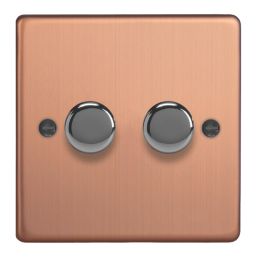 Varilight V-Pro 2-Gang 2-Way LED Dimmer Switch  Brushed Copper with Colour-Matched Inserts