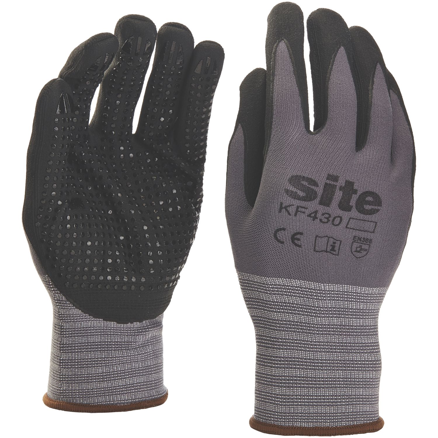 Site Micro Dot Nitrile Foam Gloves Grey/Black Large (961FR)