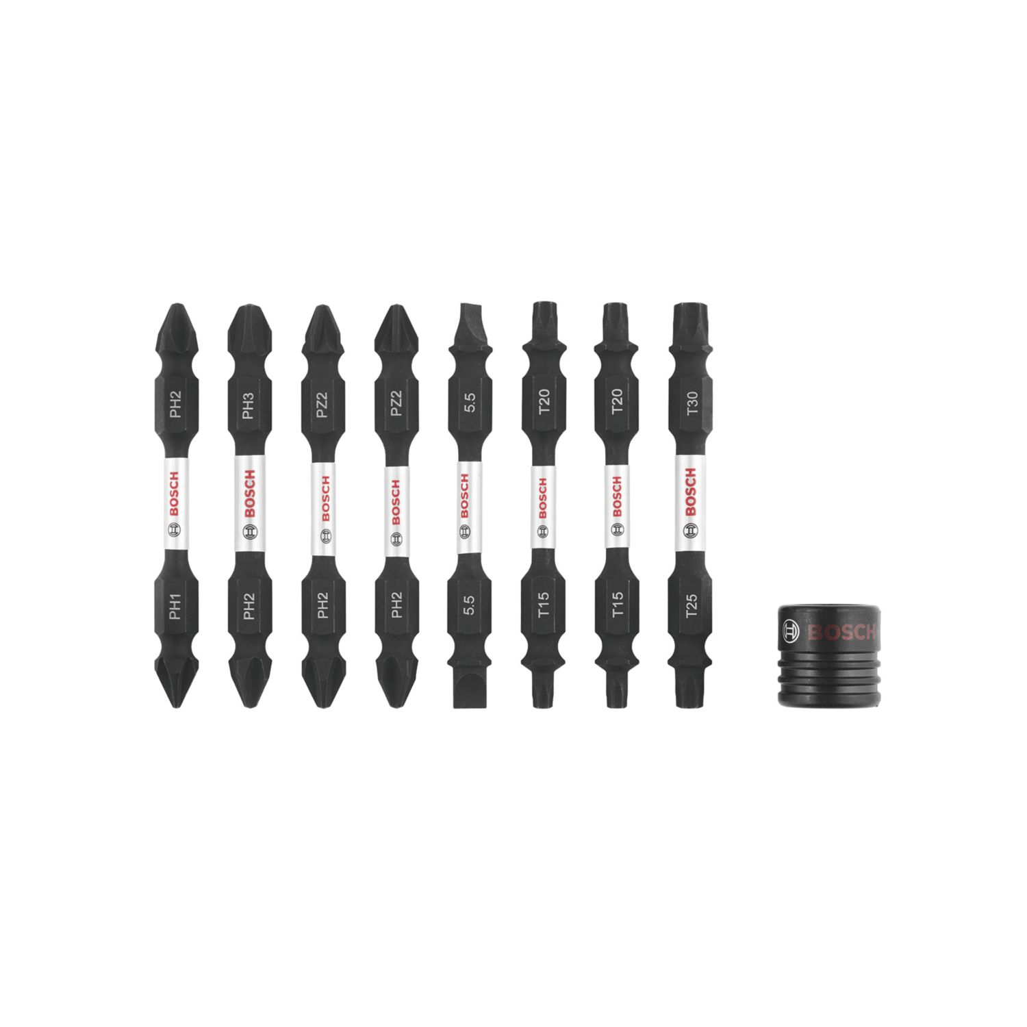 Bosch 1/4" Hex Shank Mixed Impact Control Double-Ended Screwdriver Bits with Magnetic Sleeve 9 Piece Set (961FW)