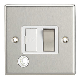 Contactum iConic 13A Switched Fused Spur & Flex Outlet  Brushed Steel with White Inserts