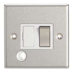 Contactum iConic 13A Switched Fused Spur & Flex Outlet  Brushed Steel with White Inserts