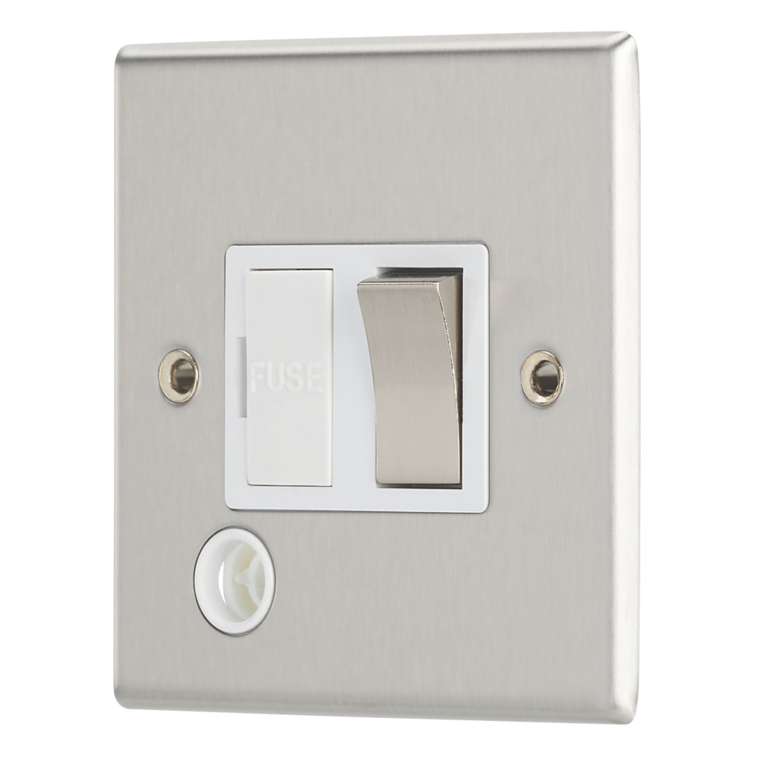 Contactum iConic 13A Switched Fused Spur & Flex Outlet Brushed Steel with White Inserts (961RP)