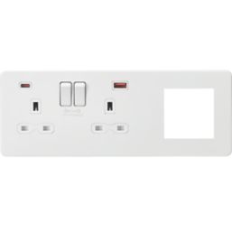 Knightsbridge SFR992LMW 13A 2-Gang DP Combination Plate + 4.0A 18W 2-Outlet Type A & C USB Charger Matt White with White Inserts