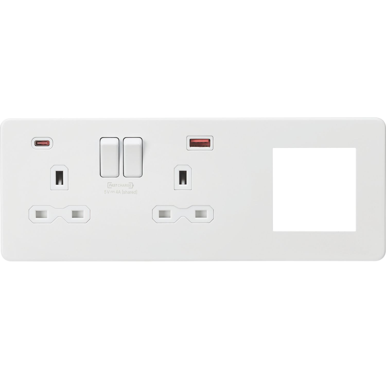 Knightsbridge SFR992LMW 13A 2-Gang DP Combination Plate + 4.0A 18W 2-Outlet Type A & C USB Charger Matt White with White Inserts (961VF)