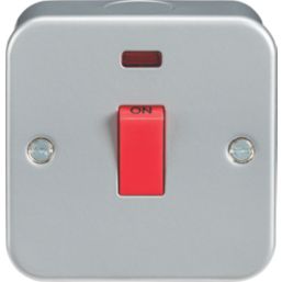 Knightsbridge  45A 1-Gang DP Metal Clad Cooker Switch with LED with White Inserts