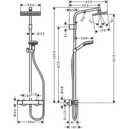 Hansgrohe Waterforms HP Rear-Fed Exposed Chrome Thermostatic Mixer Shower